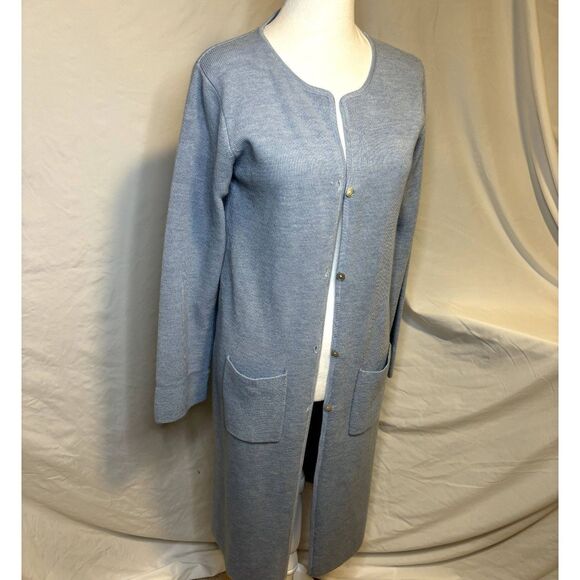Olsen Knitted Blazer Baby Blue Cardigan Sweater Long Sleeve Womens Designer NWT - Picture 2 of 8